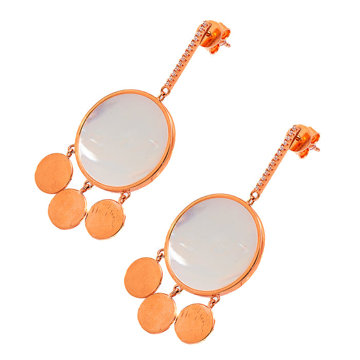 Rose Gold Plated Circular Earrings with White Center and Crystals