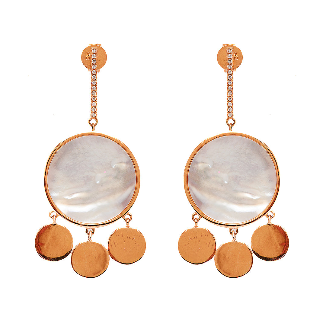 Rose Gold Plated Circular Earrings with White Center and Crystals