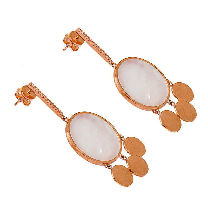 Rose Gold Plated Circular Earrings with White Center and Crystals