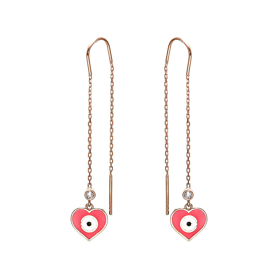 Pink Heart with Eye Gold Plated Earrings