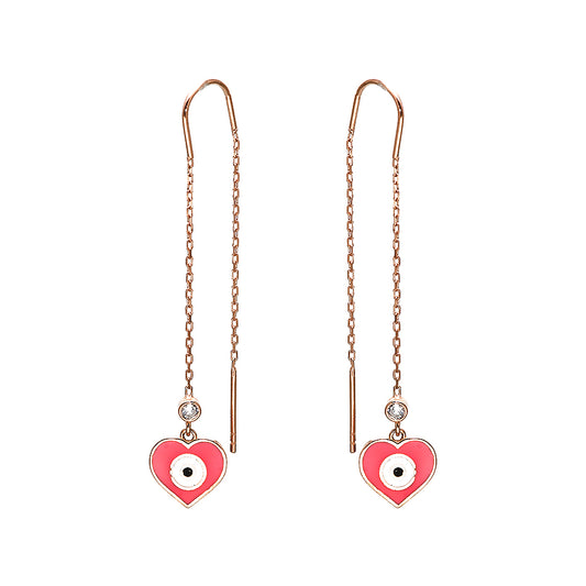 Pink Heart with Eye Gold Plated Earrings