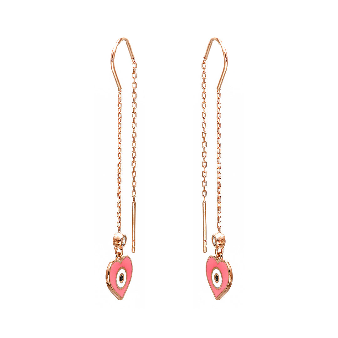 Pink Heart with Eye Gold Plated Earrings