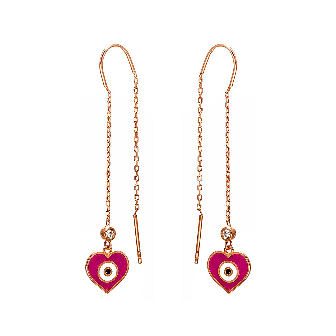 Magenta Heart with Eye Gold Plated Earrings