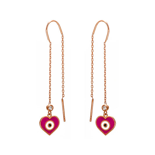 Magenta Heart with Eye Gold Plated Earrings