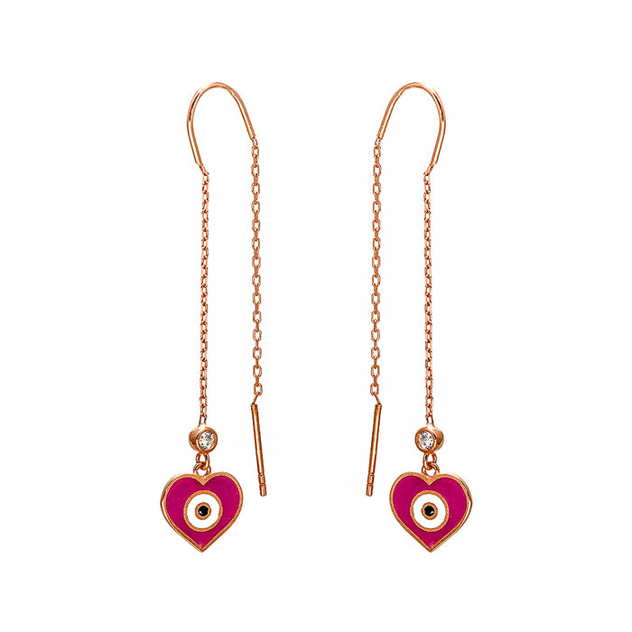 Magenta Heart with Eye Gold Plated Earrings