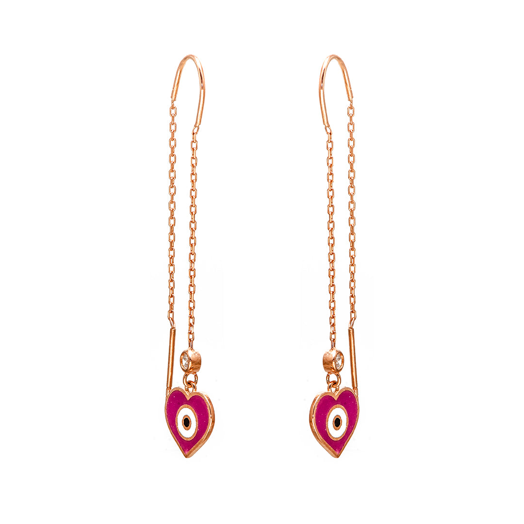 Magenta Heart with Eye Gold Plated Earrings