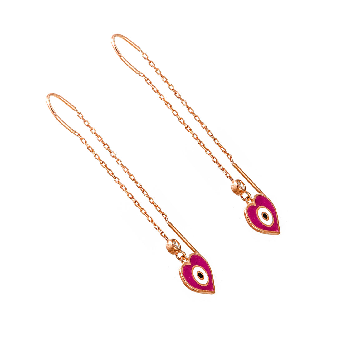 Magenta Heart with Eye Gold Plated Earrings