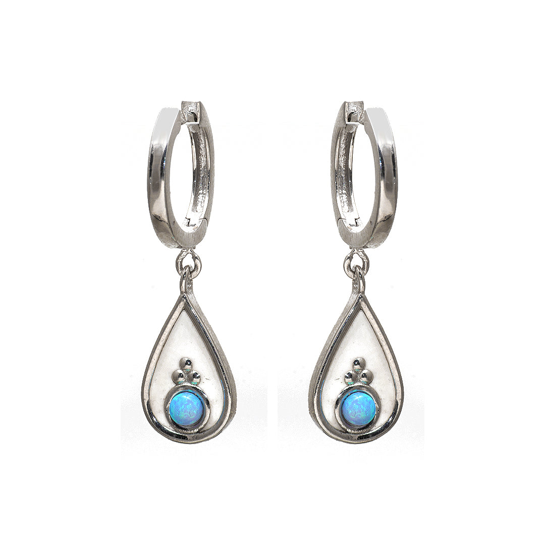 Water Droplet Silver Earring with Turquoise Man Made Stone