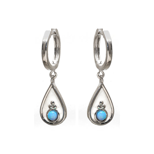 Water Droplet Silver Earring with Turquoise Man Made Stone