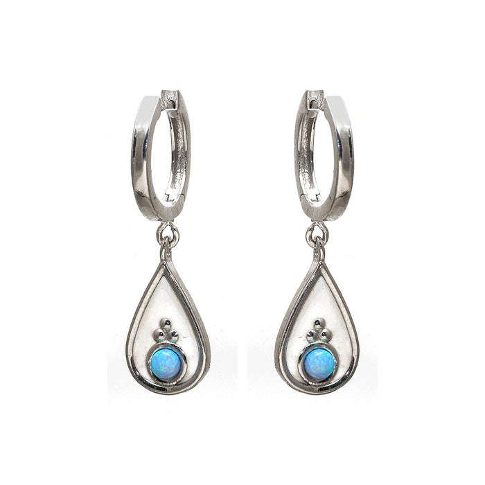 Water Droplet Silver Earring with Turquoise Man Made Stone
