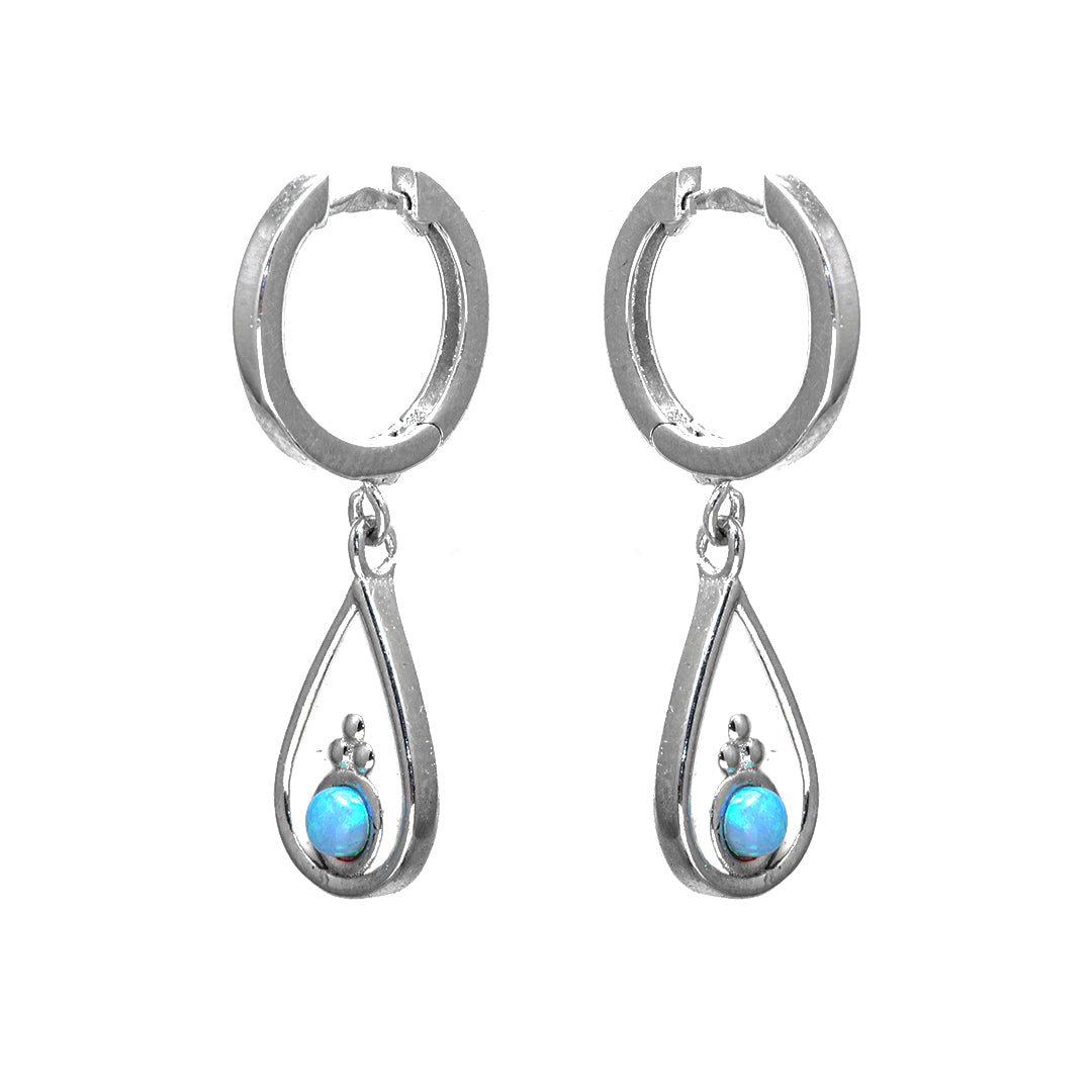 Water Droplet Silver Earring with Turquoise Man Made Stone