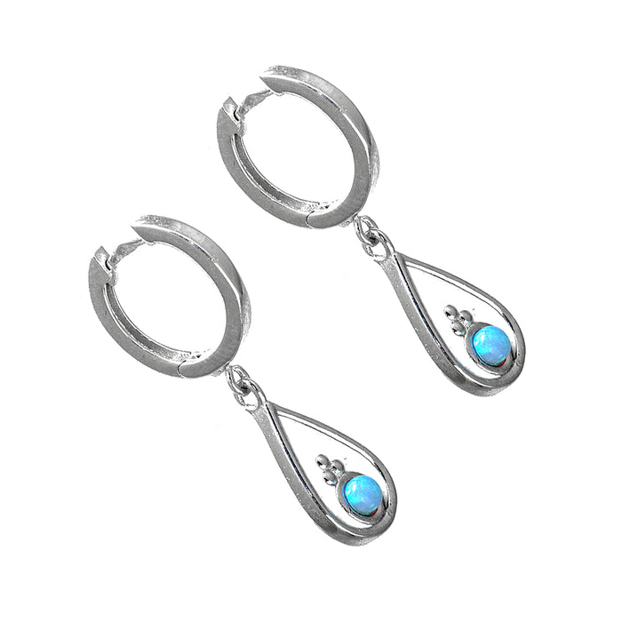 Water Droplet Silver Earring with Turquoise Man Made Stone