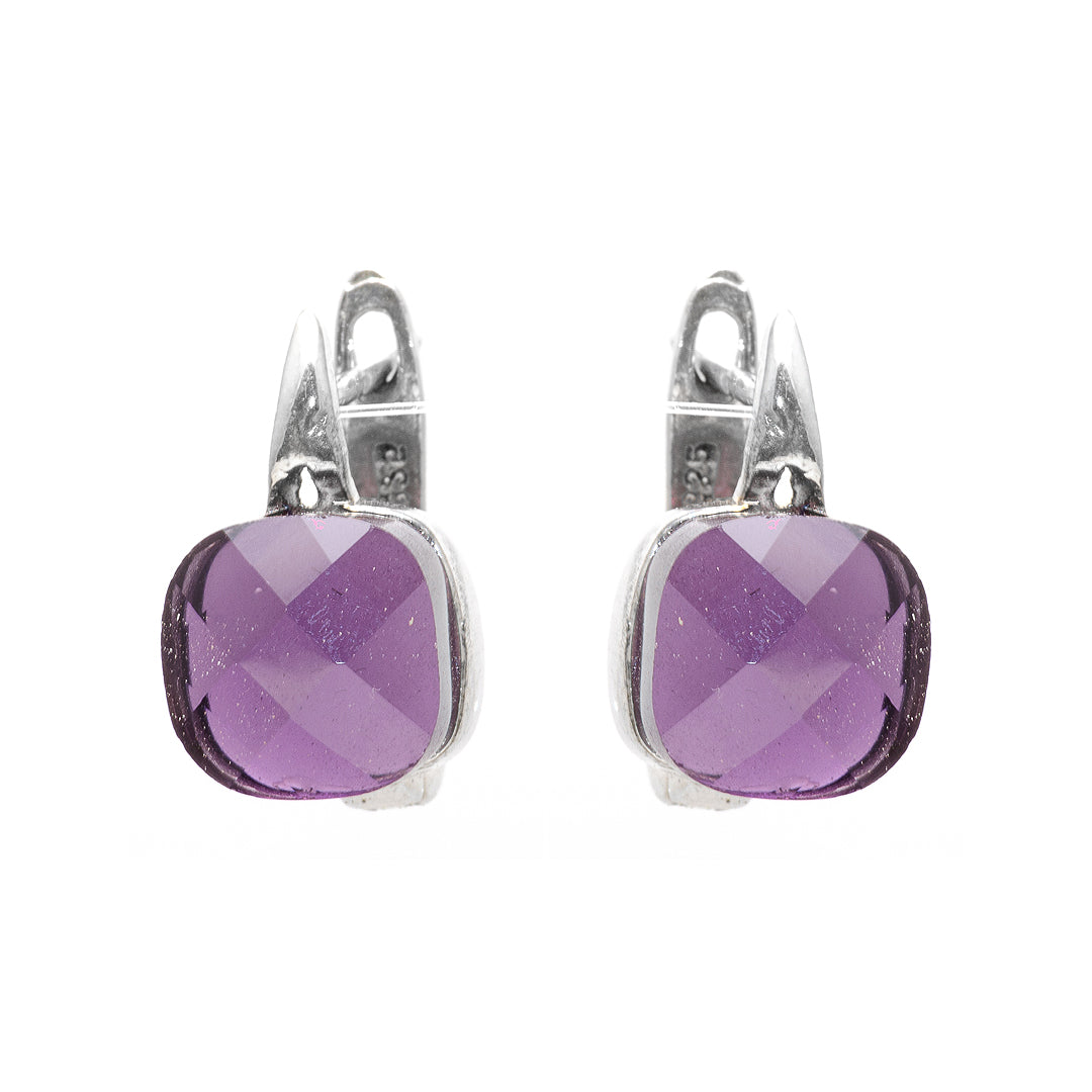 Silver Earrings With Manmade Amethyst