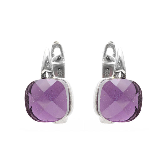 Silver Earrings With Manmade Amethyst