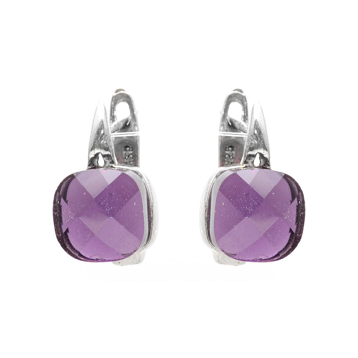 Silver Earrings With Manmade Amethyst