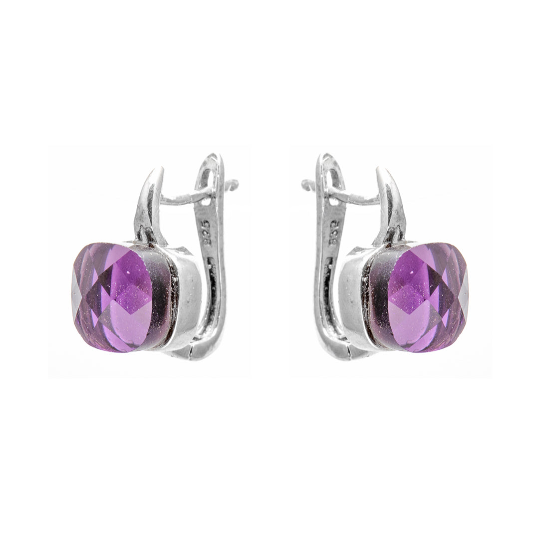 Silver Earrings With Manmade Amethyst