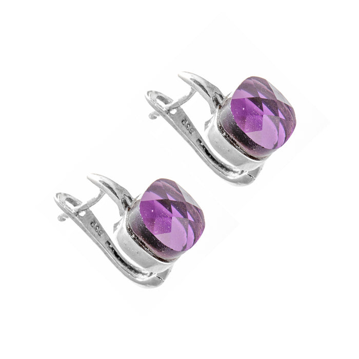 Silver Earrings With Manmade Amethyst