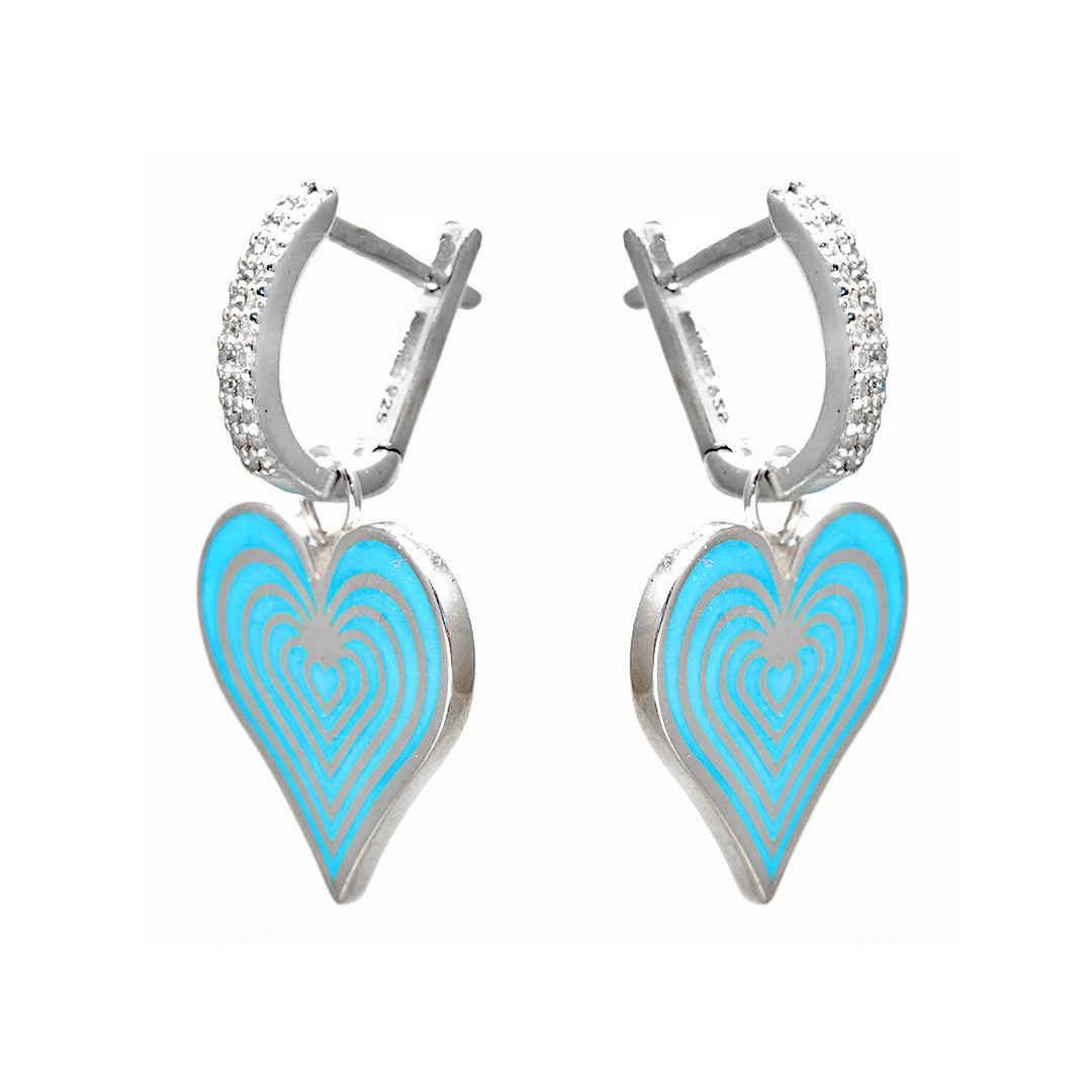 Turquoise Blue Heart Shaped Silver Earrings