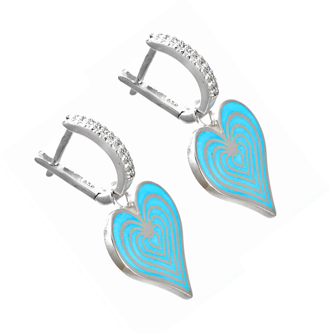 Turquoise Blue Heart Shaped Silver Earrings