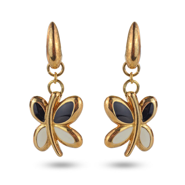 Black and White Petals Silver Earrings (Gold)