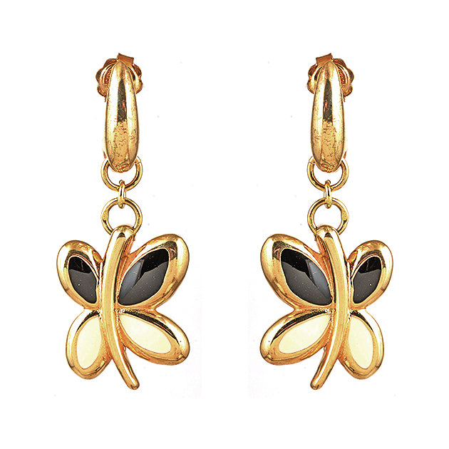 Black and White Petals Silver Earrings (Gold)