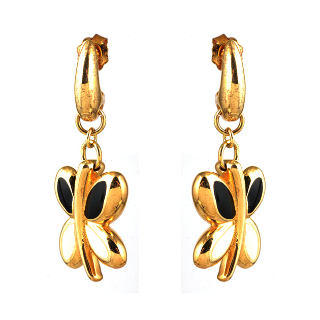 Black and White Petals Silver Earrings (Gold)