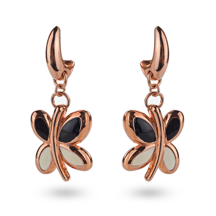 Black and White Petals Silver Earrings (Rose Gold)