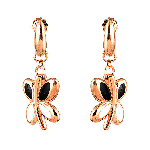 Black and White Petals Silver Earrings (Rose Gold)