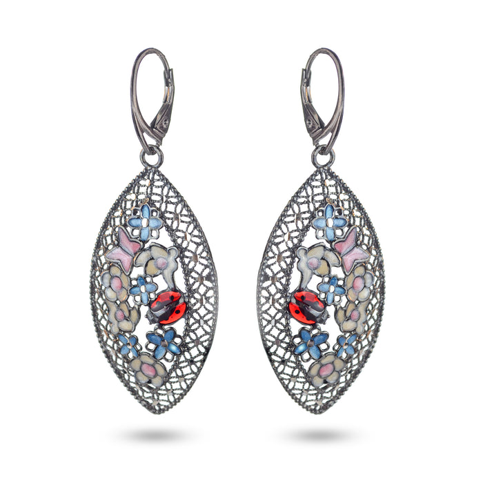 Colored Floral Silver Earrings