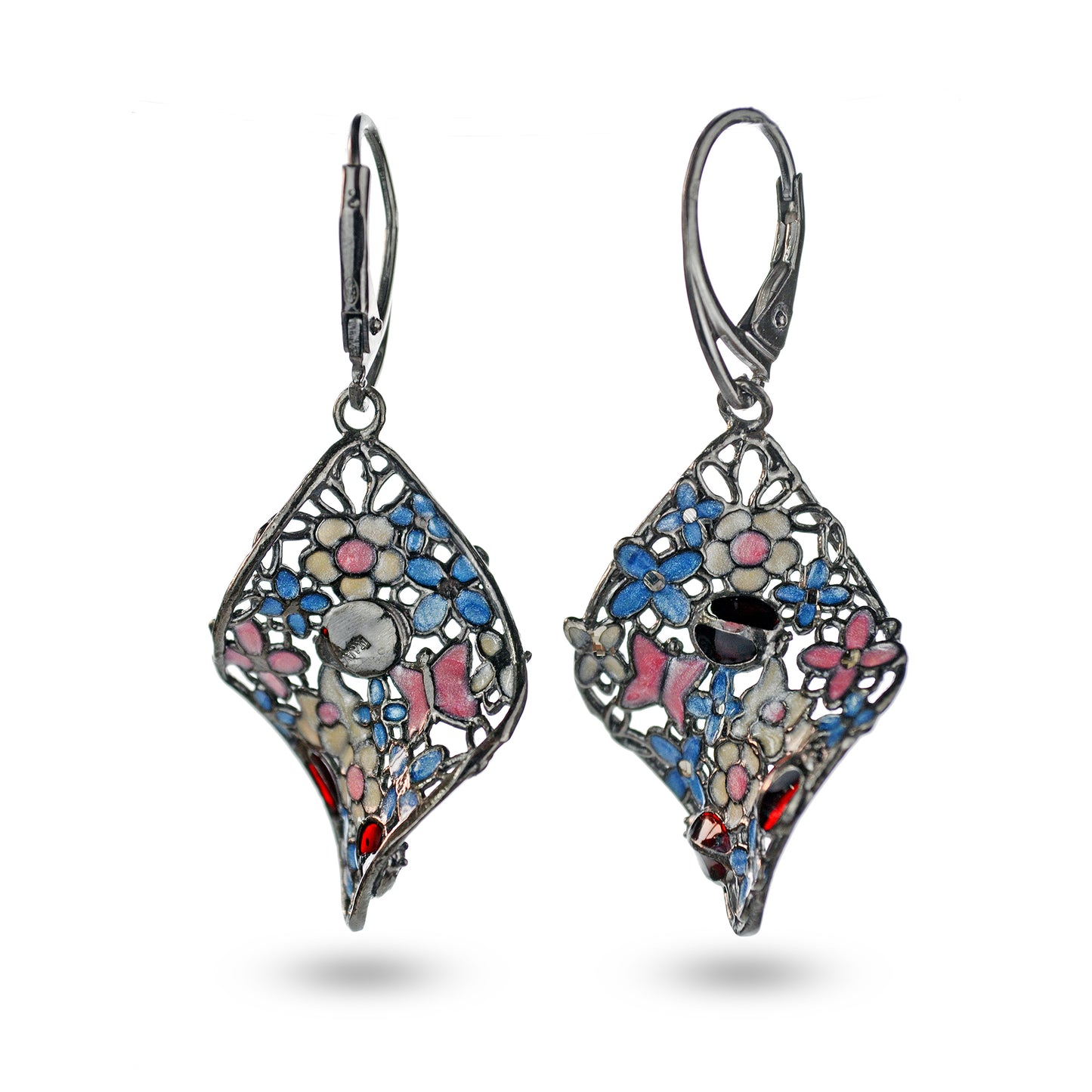 Colored Flower Silver Earrings