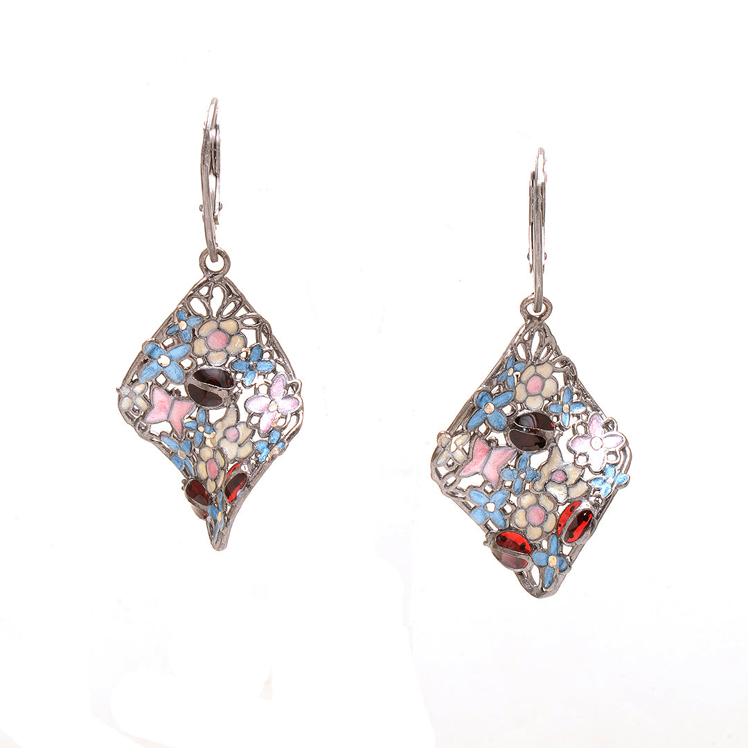 Colored Flower Silver Earrings