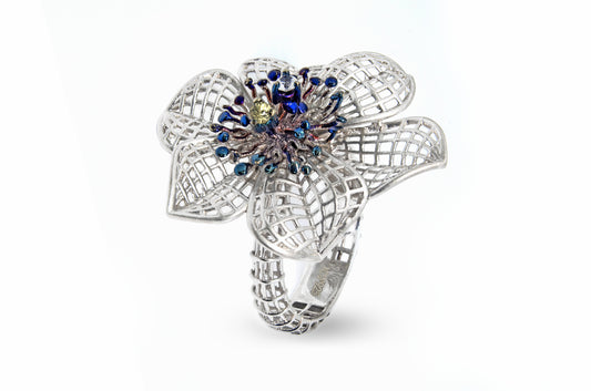 Silver and Blue Flower Ring by Roberto Bravo