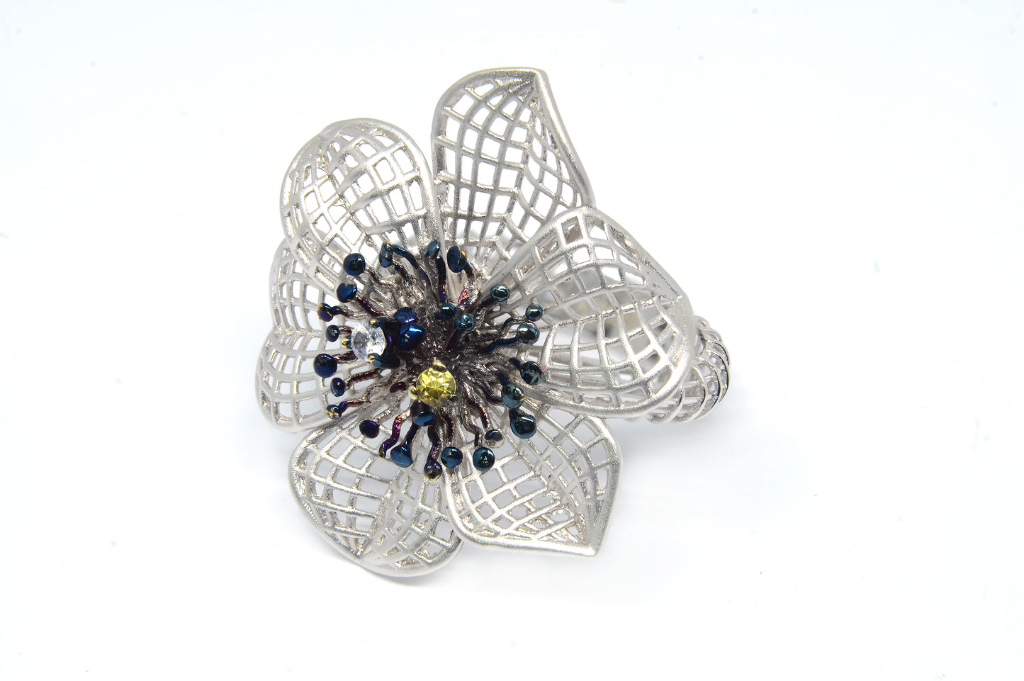 Silver and Blue Flower Ring by Roberto Bravo