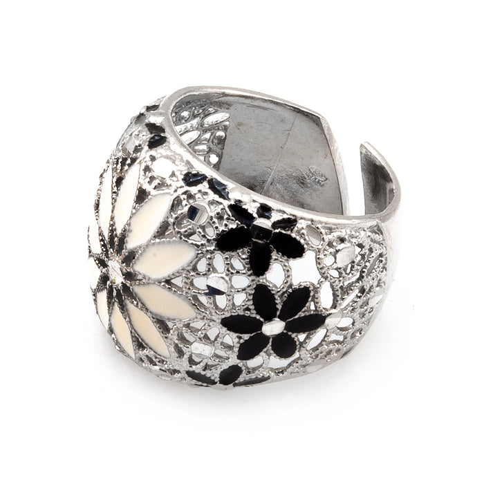 Floral White Silver Ring