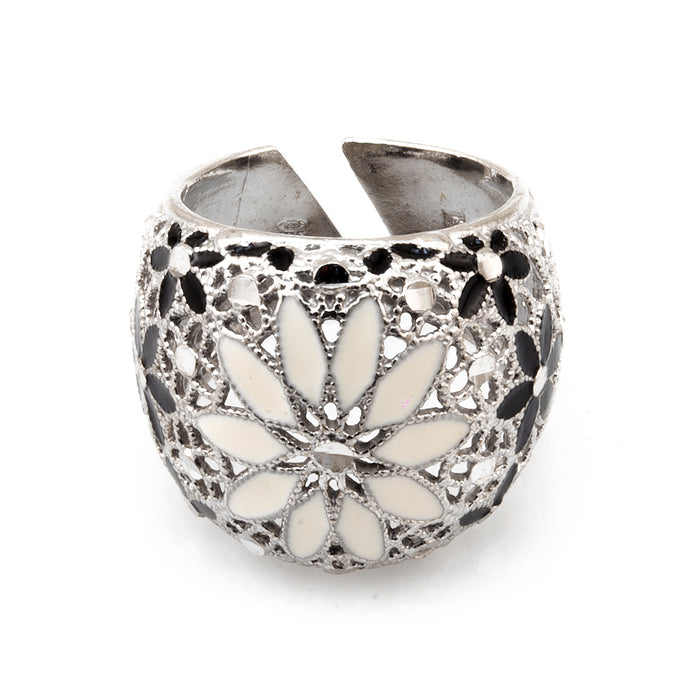 Floral White Silver Ring