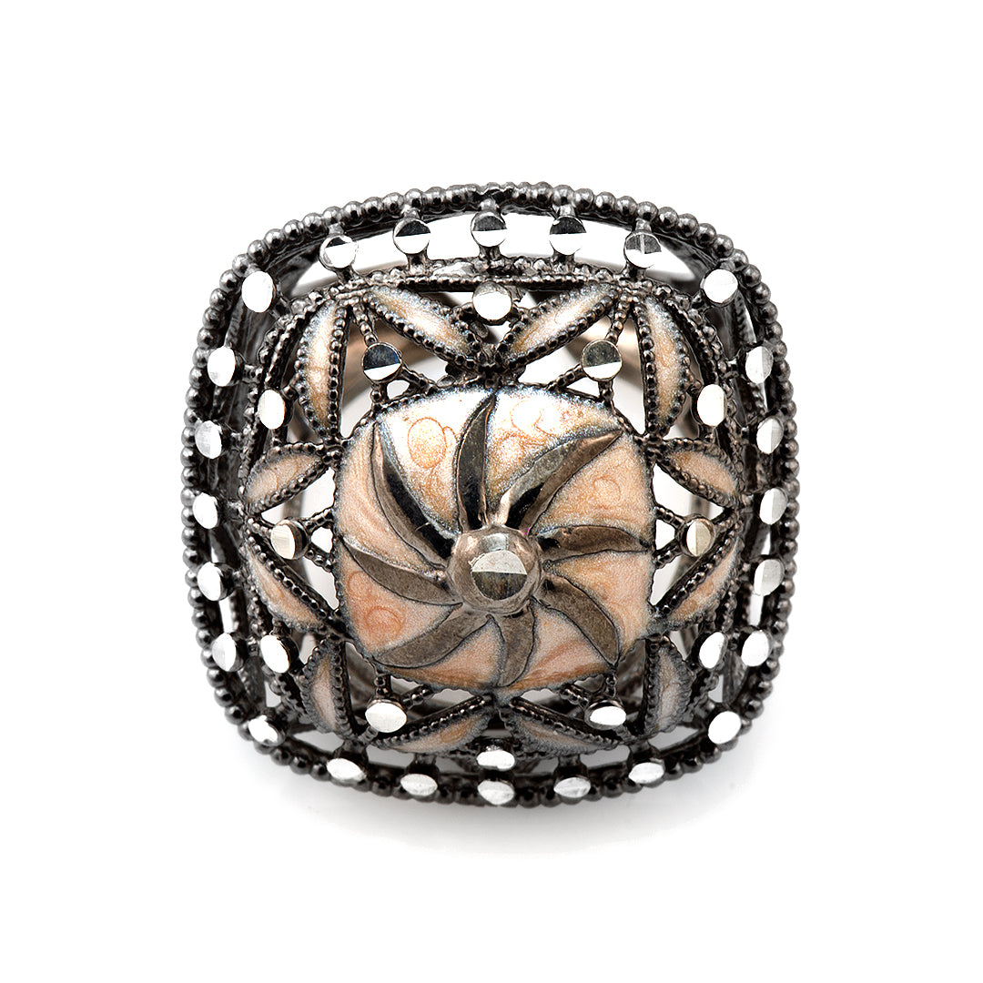 Square Enamel Silver Ring