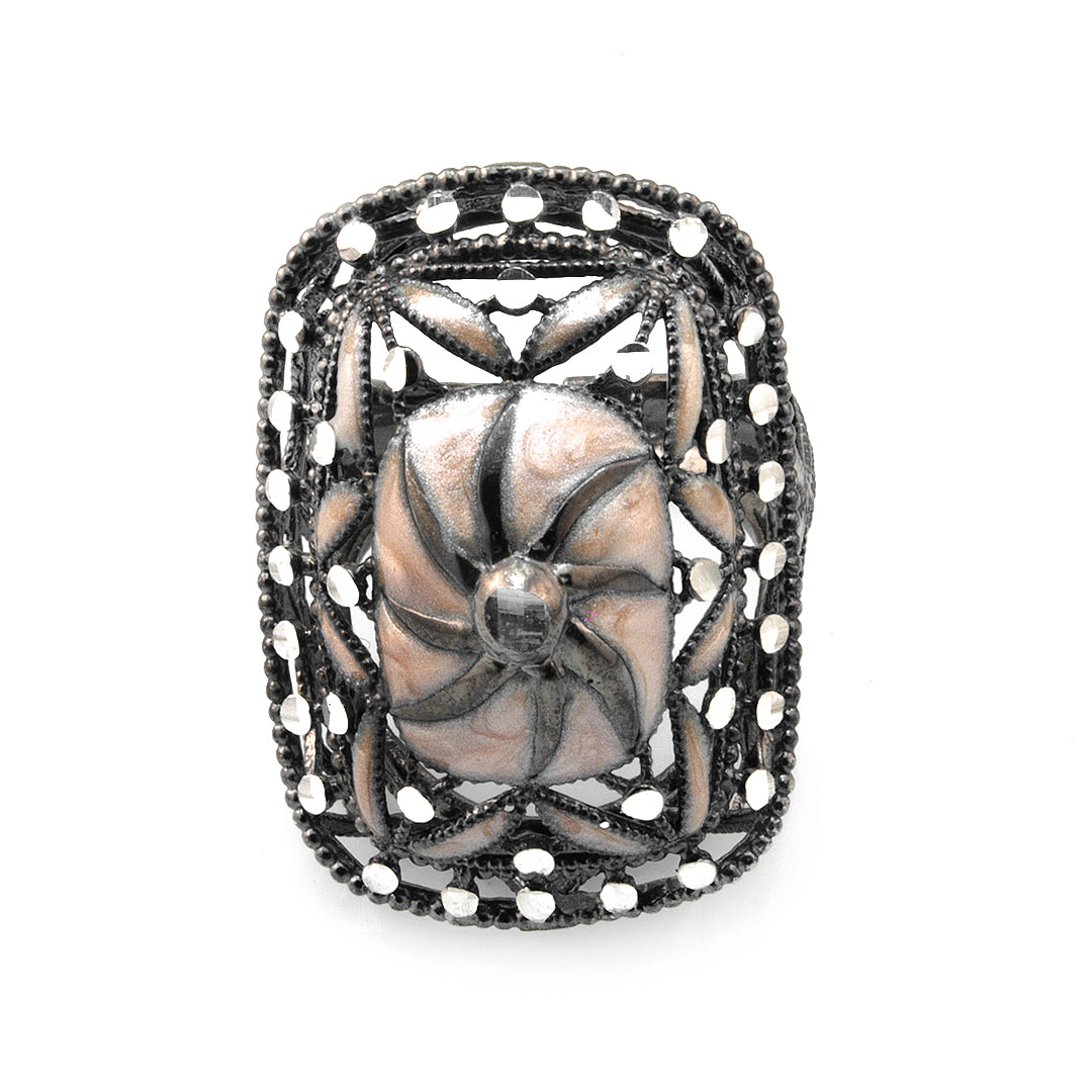 Rectangular Enamel Silver Ring