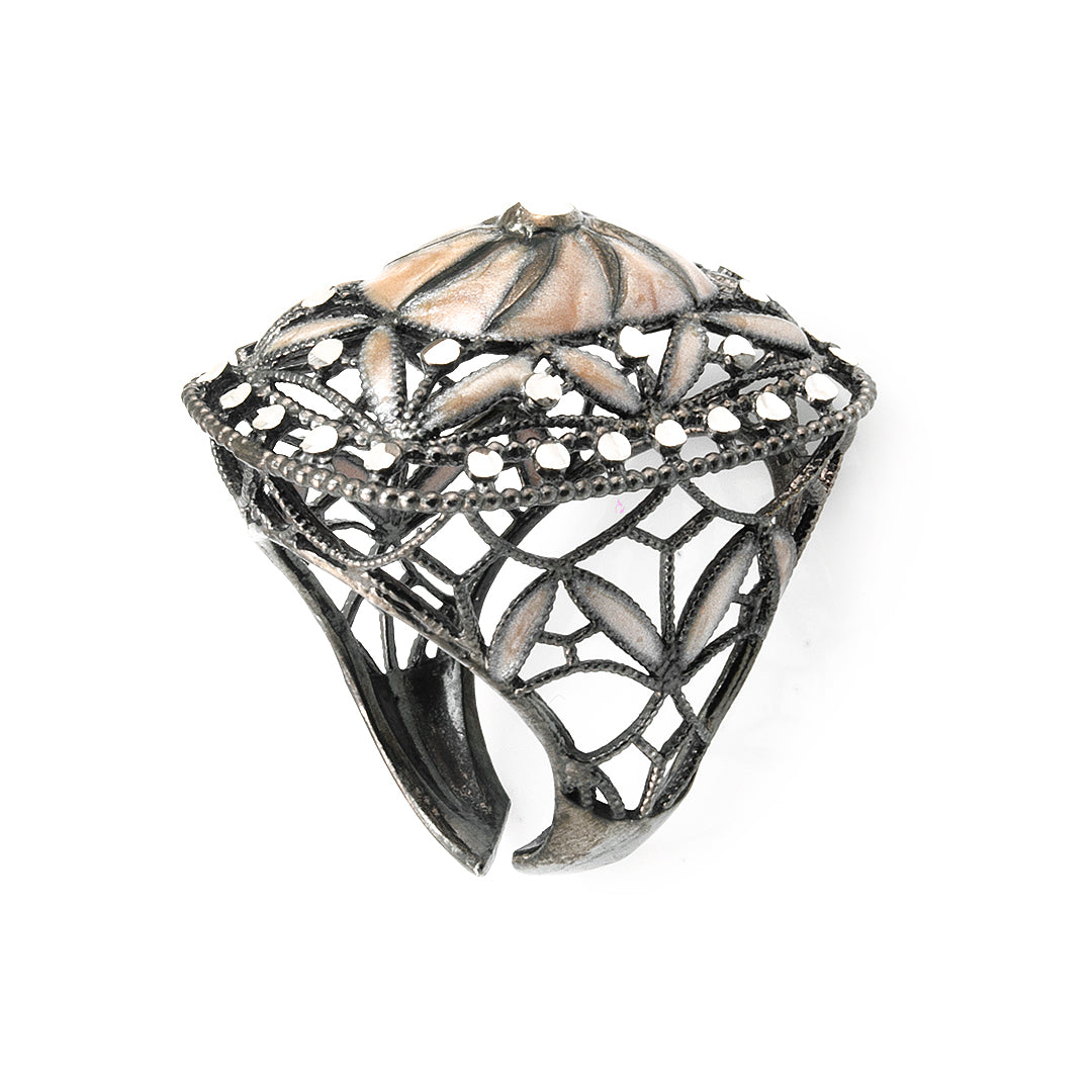 Rectangular Enamel Silver Ring