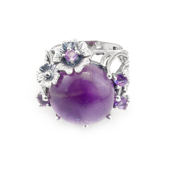 Floral Ring with Purple Synthetic Stone