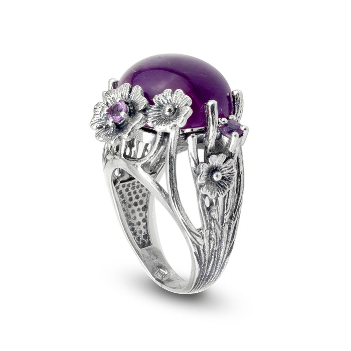 Floral Ring with Purple Synthetic Stone