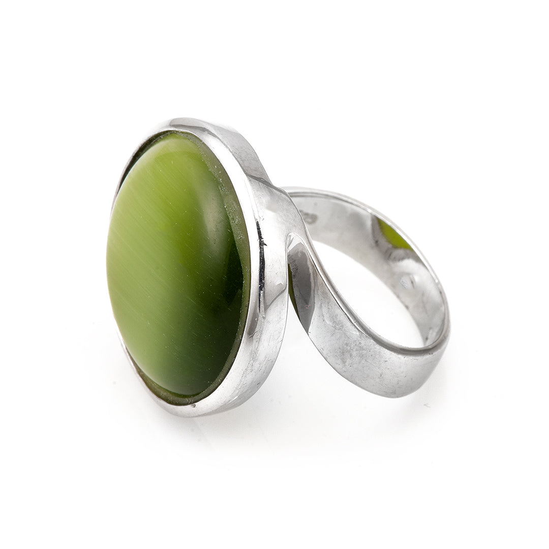 Green Synthetic Moonstone Silver Ring