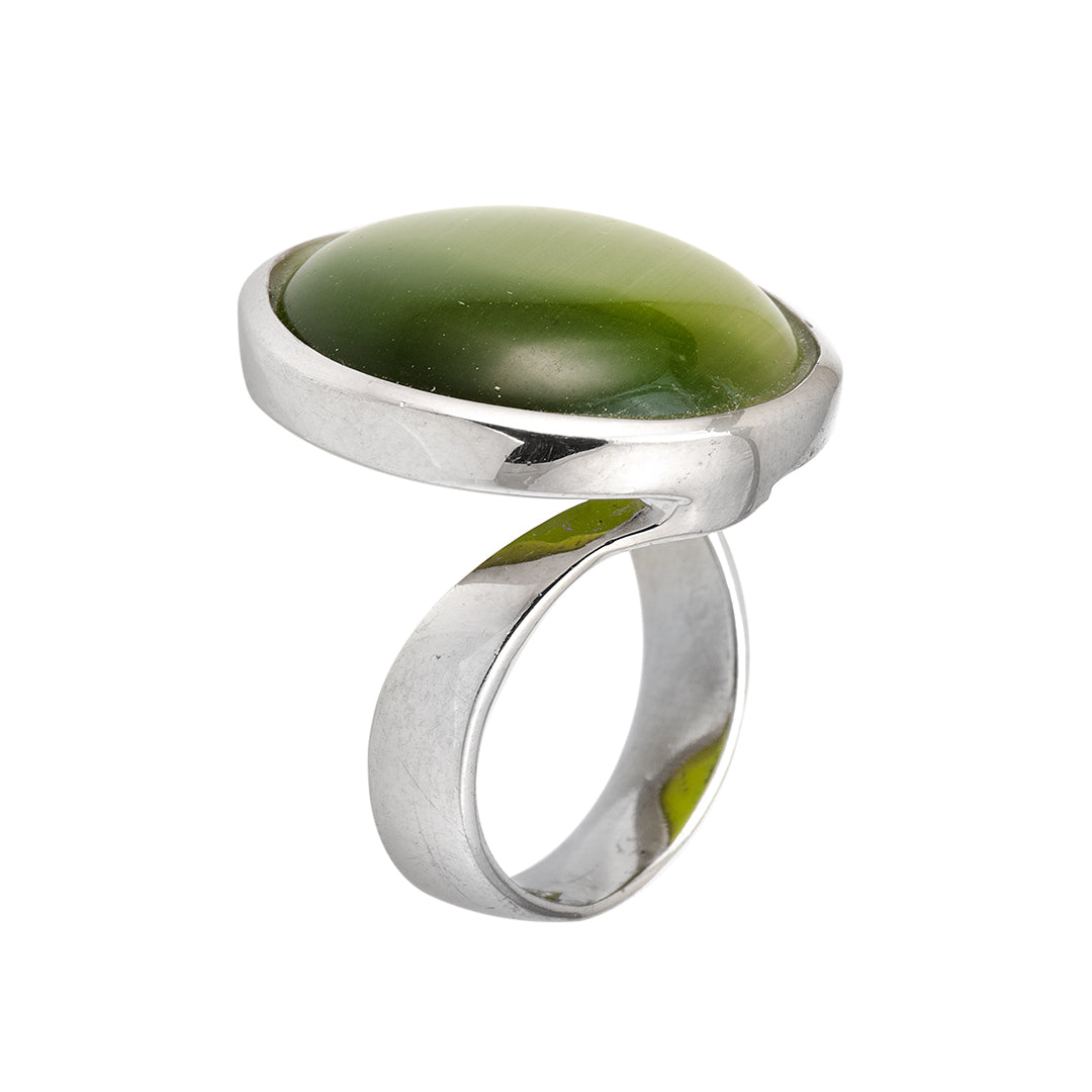 Green Synthetic Moonstone Silver Ring