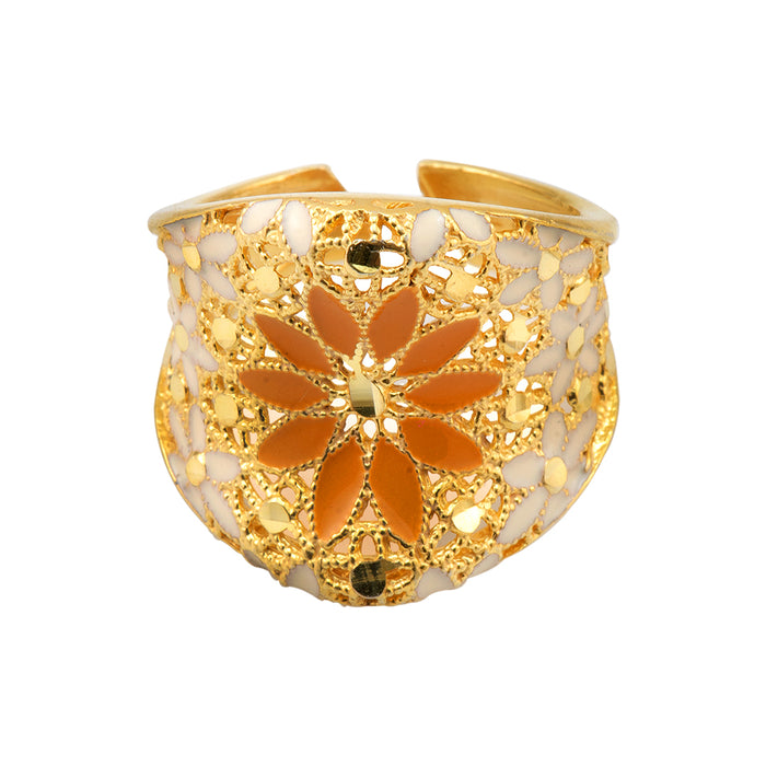 Orange and Gold Floral Silver Ring
