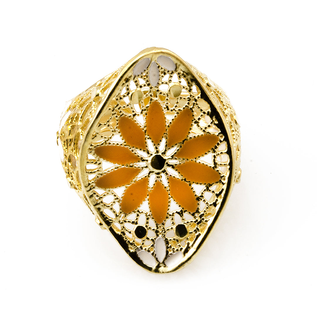 Gold Oval Floral Silver Ring