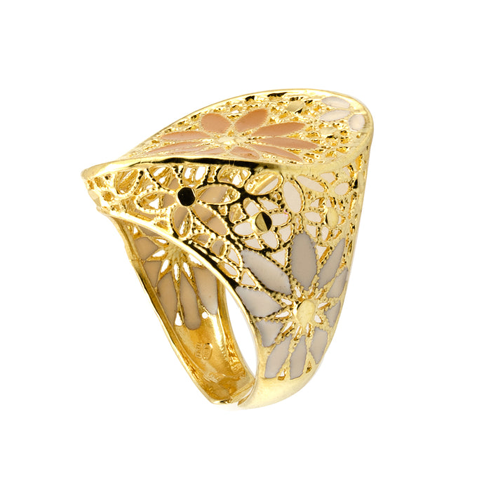 Gold Oval Floral Silver Ring