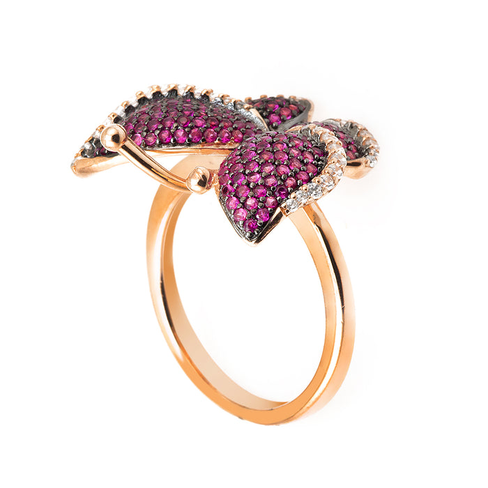 Pink and Gold Butterfly Silver Ring