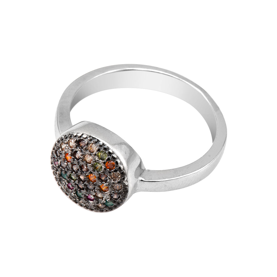 Silver Ring with Multicolored Crystals