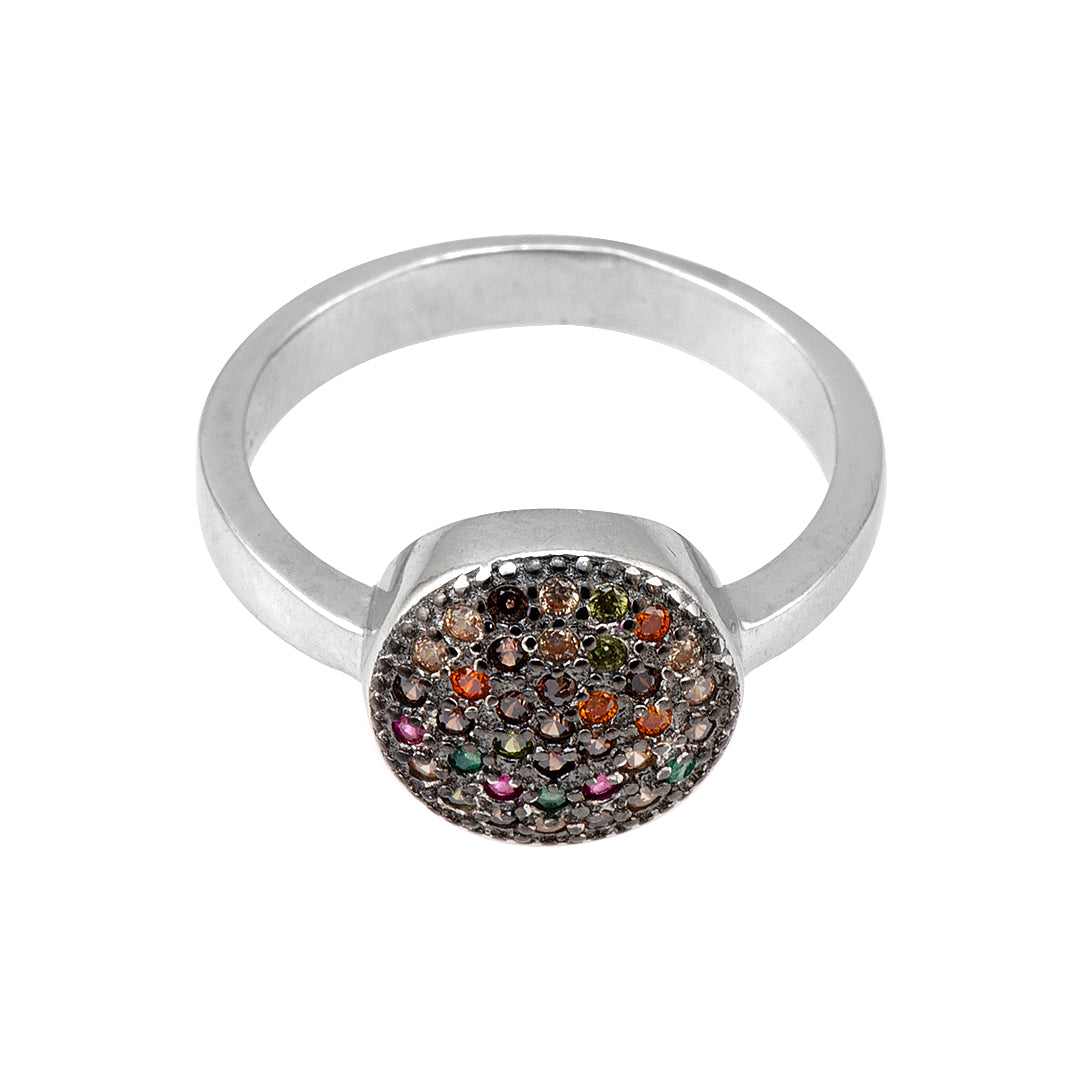 Silver Ring with Multicolored Crystals