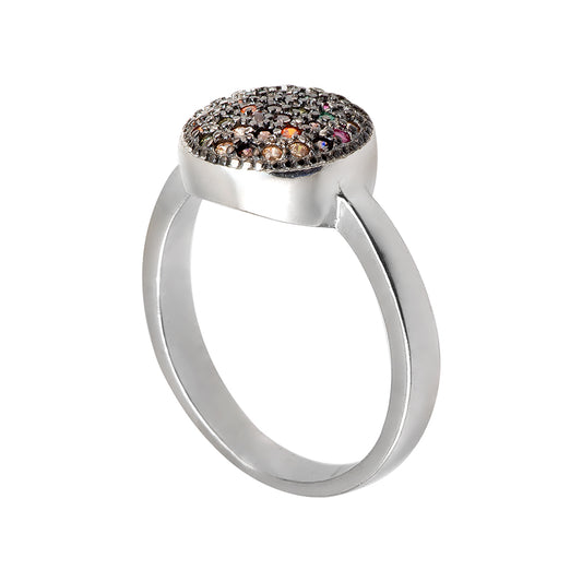 Silver Ring with Multicolored Crystals