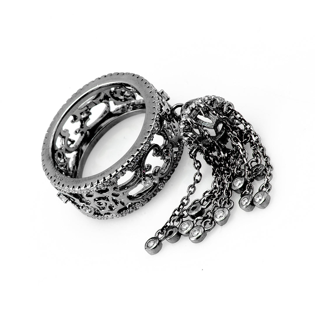 Silver Ring with Chains